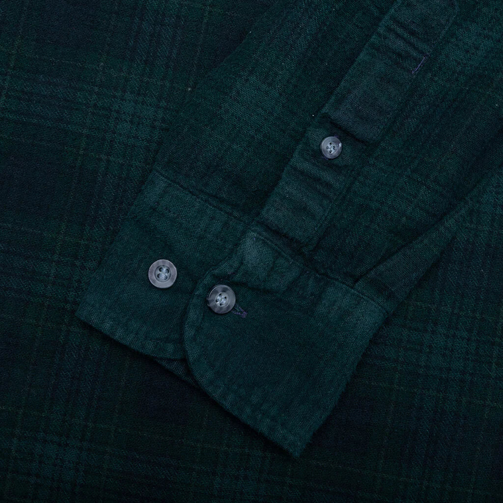 Ribbon Over Dye Flannel Shirt Dark Green