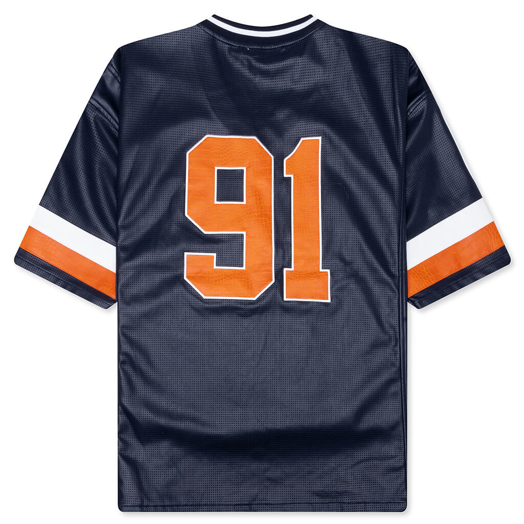 Stadium Leather V Neck Top Navy