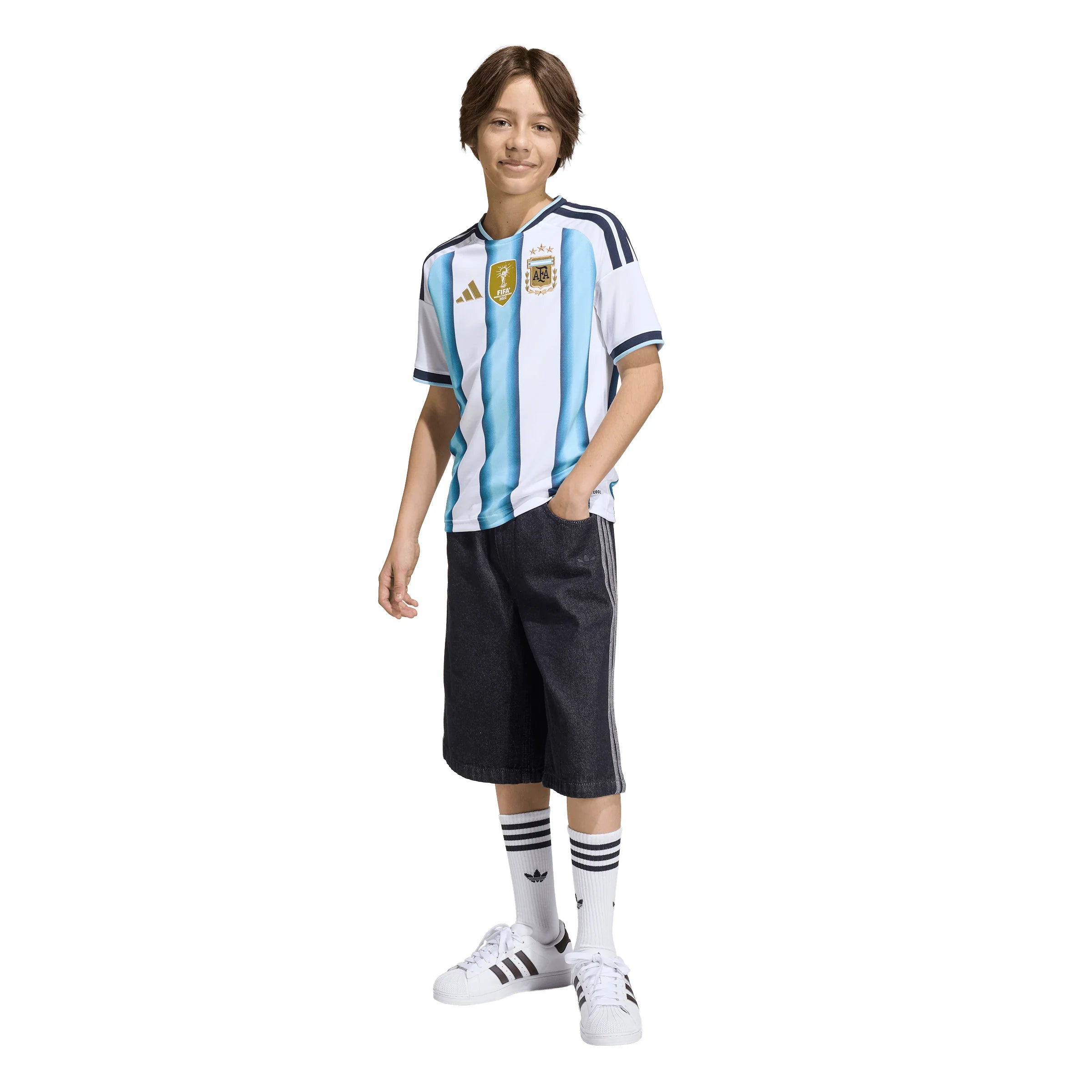 adidas Argentina Home Youth Soccer Jersey 26 White Blue