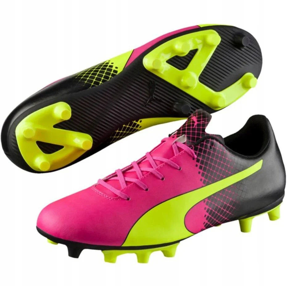 PUMA Evospeed 15 Tricks FG Firm Ground Soccer Cleats Pink Glo Safety Yellow