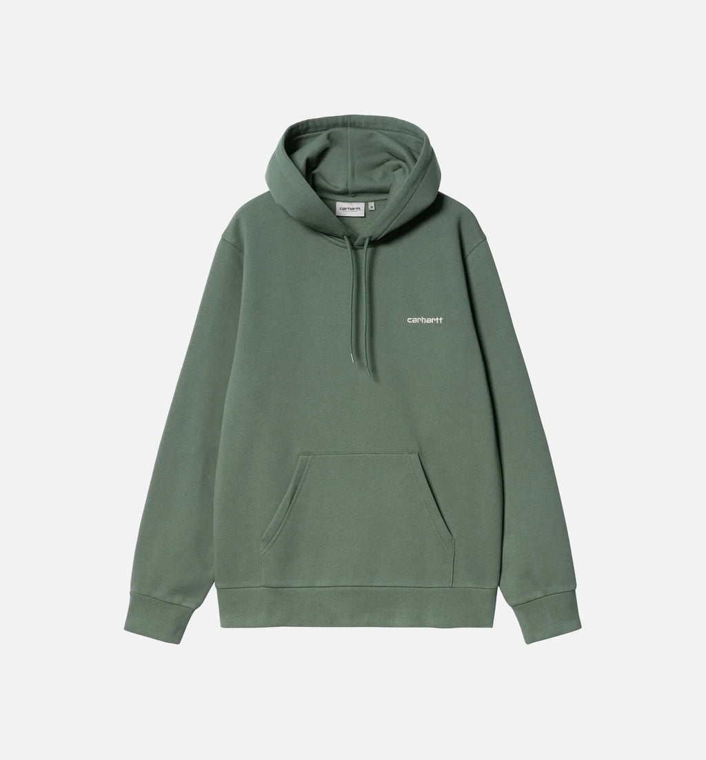 Embroidery Script Pullover Mens Hoodie Green