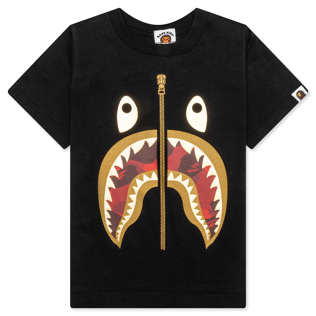 Kids Color Camo Shark Tee Black Red
