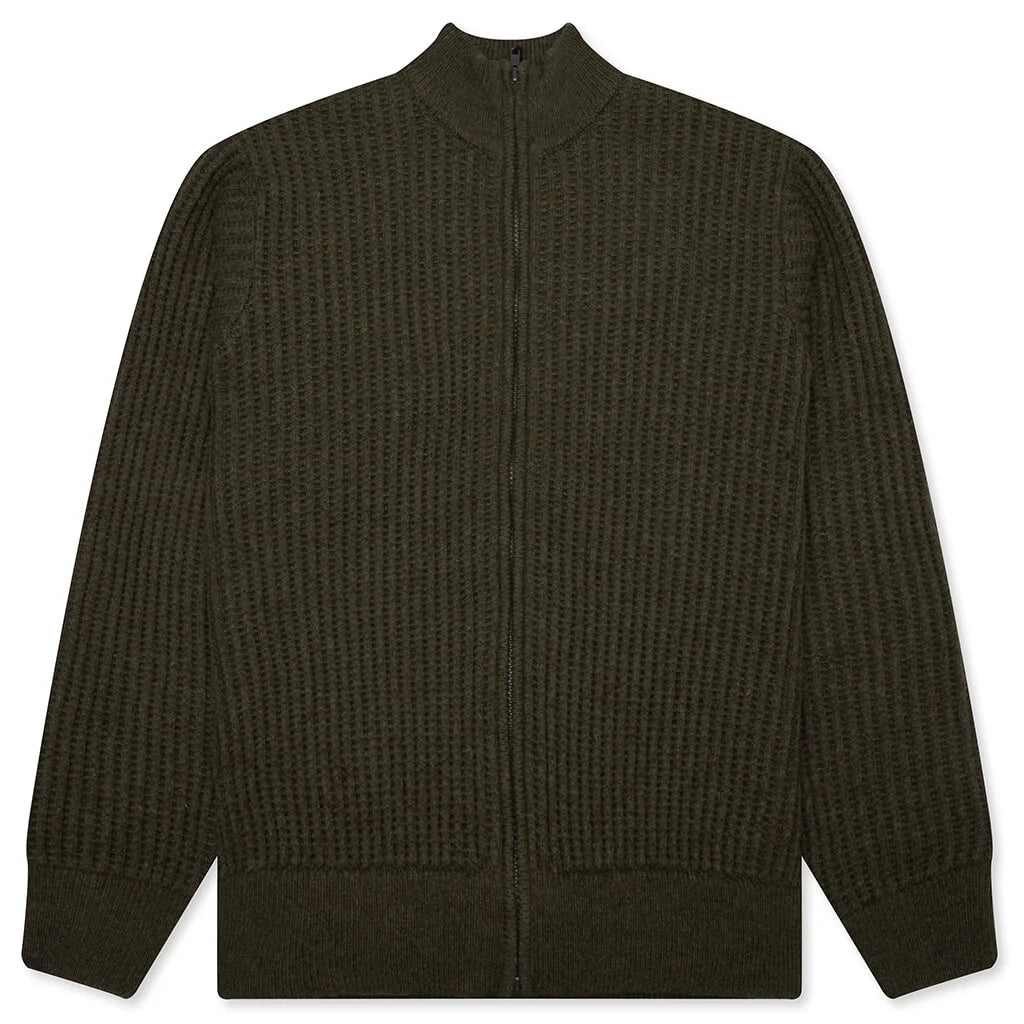 Military Patch Zip Sweater Green